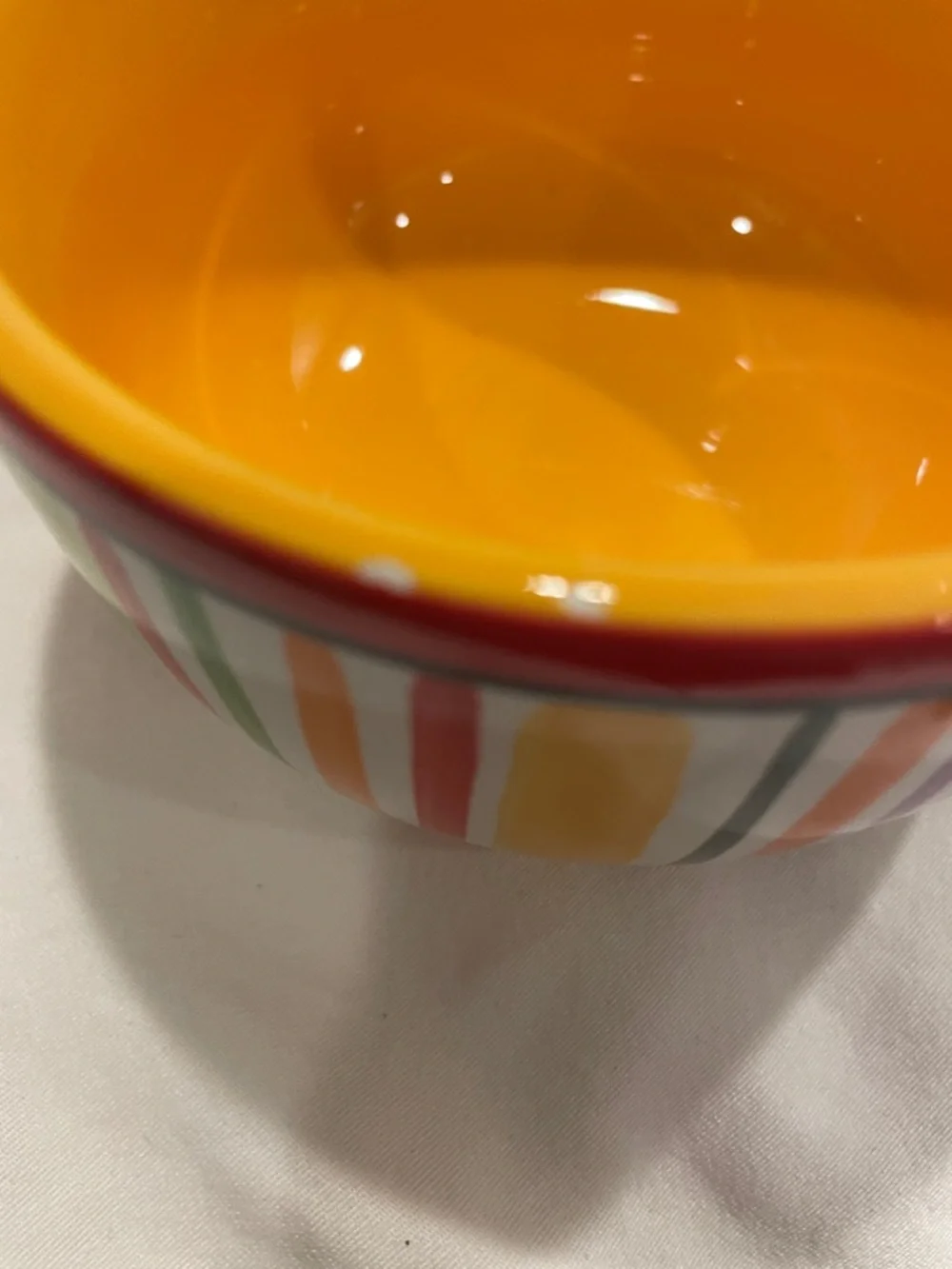 Crate&Barrel Yellow and Red Striped Ceramic Serving Bowl